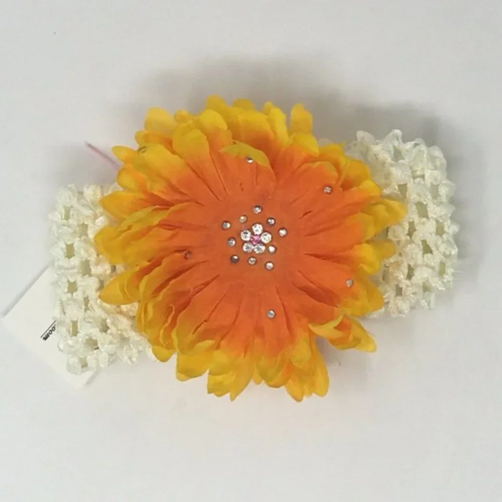 Baby Girls Yellow Flower Crocheted Headband 0-12M